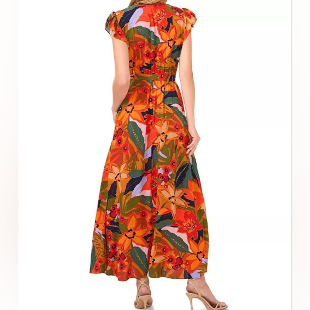 NWT, Floral Orange Maxi Dress By CeCe. Sz M #B69 - Picture 2 of 6